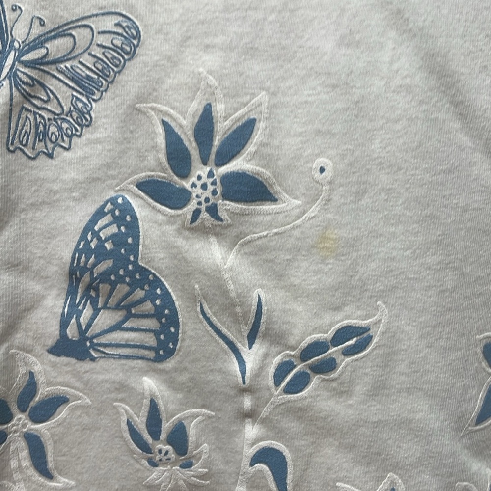 Port & Company White And Blue Butterfly Floral Graphc Short Sleeve Shirt - Picture 3 of 5